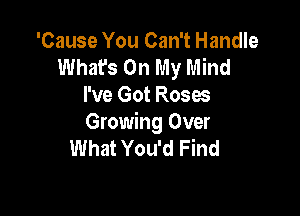 'Cause You Can't Handle
What's On My Mind
I've Got Roses

Growing Over
What You'd Find