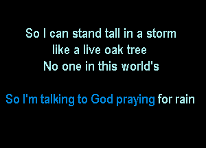 So I can stand tall in a storm
like a live oak tree
No one in this world's

80 I'm talking to God praying for rain