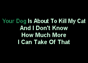 Your Dog Is About To Kill My Cat
And I Don't Know

How Much More
I Can Take Of That