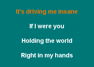 It's driving me insane
Ifl were you

Holding the world

Right in my hands