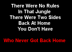 There Were No Rules
In That Jungle
There Were Two Sides
Back At Home
You Don't Have

Who Never Got Back Home