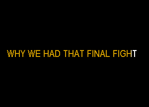 WHY WE HAD THAT FINAL FIGHT