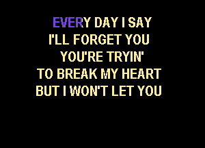 EVERY DAY I SAY
I'LL FORGET YOU
YOU'RE TRYIN'
T0 BREAK MY HEART

BUT I WON'T LET YOU