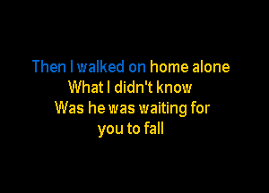 Then lwalked on home alone
What I didn't know

Was he was waiting for
you to fall