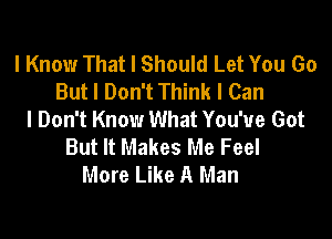 I Know That I Should Let You Go
But I Don't Think I Can
I Don't Know What You've Got

But It Makes Me Feel
More Like A Man