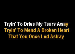 Tryin' To Drive My Tears Away

Tryin' To Mend A Broken Heart
That You Once Led Astray