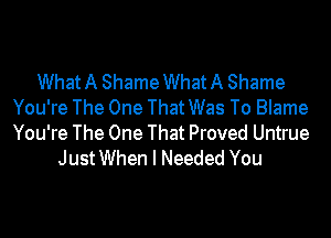 What A Shame What A Shame
You're The One That Was To Blame
You're The One That Proved Untrue

JustWhen I Needed You