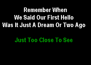 Remember When
We Said Our First Hello
Was It Just A Dream 0r Two Ago

Just Too Close To See