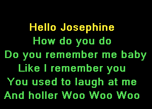 Hello Josephine
How do you do
Do you remember me baby
Like I remember you
You used to laugh at me
And holler W00 W00 W00