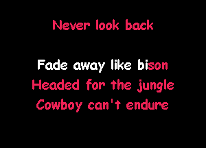 Never look back

Fade away like bison

Headed for the jungle
Cowboy can't endure