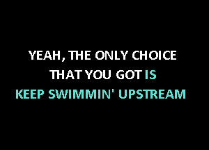 YEAH, THE ONLY CHOICE
THAT YOU GOT IS

KEEP SWIMMIN' UPSTREAM