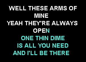 WELL THESE ARMS OF
MINE
YEAH THEY'RE ALWAYS
OPEN
ONE THIN DIME
IS ALL YOU NEED
AND I'LL BE THERE