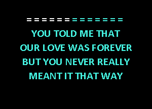 YOU TOLD ME THAT
OUR LOVE WAS FOREVER
BUT YOU NEVER REALLY

MEANT IT THAT WAY