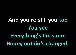 And you're still you too

You see
Everything's the same
Honey nothin's changed