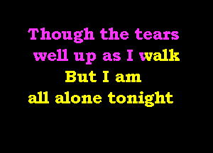 Though the tears
well up as I walk

But I am
all alone tonight