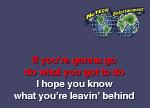 I hope you know
what you,re leavin, behind