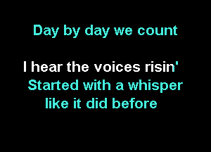 Day by day we count

I hear the voices risin'

Started with a whisper
like it did before