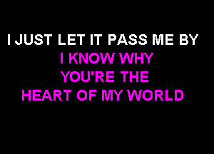 IJUST LET IT PASS ME BY
I KNOW WHY
YOU'RE THE

HEART OF MY WORLD