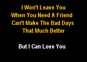 lWon't Leave You
When You Need A Friend
Can't Make The Bad Days

That Much Better

But I Can Love You