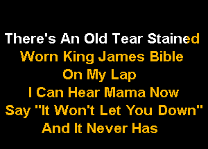 There's An Old Tear Stained
Worn King James Bible
On My Lap
I Can Hear Mama Now
Say It Won't Let You Down
And It Never Has