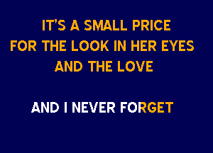 IT'S A SMALL PRICE
FOR THE LOOK IN HER EYES
AND THE LOVE

AND I NEVER FORGET