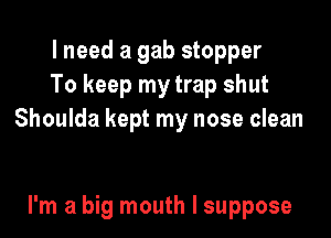 I need a gab stopper
To keep my trap shut

Shoulda kept my nose clean

I'm a big mouth I suppose
