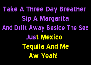 Take A Three Day Breather
Sip A Margarita
And Drift Away Beside The Sea

Just Mexico
Tequila And Me
Aw Yeah!
