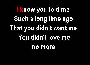 I know you told me
Such a long time ago
That you didn't want me

You didn't love me
no more