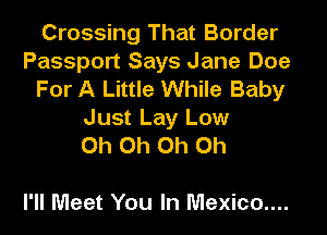 Crossing That Border
Passport Says Jane Doe
For A Little While Baby
Just Lay Low
Oh Oh Oh Oh

I'll Meet You In Mexico....