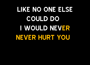 LIKE NO ONE ELSE
COULD DO
I WOULD NEVER

NEVER HURT YOU