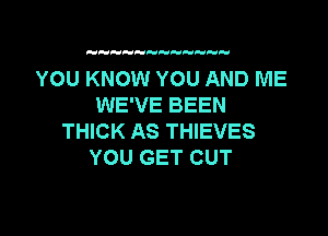 YOU KNOW YOU AND ME
WE'VE BEEN

THICK AS THIEVES
YOU GET CUT