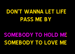 DON'T WANNA LET LIFE
PASS ME BY

SOMEBODY TO HOLD ME
SOMEBODY TO LOVE ME