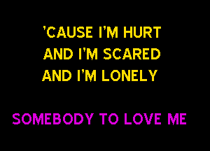 'CAUSE I'M HURT
AND I'M SCARED
AND I'M LONELY

SOMEBODY TO LOVE ME