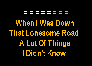 When I Was Down

That Lonesome Road
A Lot OfThings
I Didn't Know