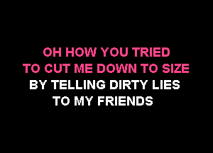 OH HOW YOU TRIED
TO CUT ME DOWN TO SIZE
BY TELLING DIRTY LIES
TO MY FRIENDS