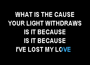 WHAT IS THE CAUSE
YOUR LIGHT WITHDRAWS
IS IT BECAUSE
IS IT BECAUSE
I'VE LOST MY LOVE