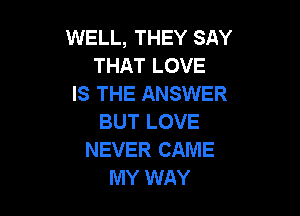 WELL, THEY SAY
THAT LOVE
IS THE ANSWER

BUT LOVE
NEVER CAME
MY WAY