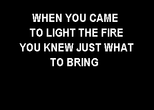 WHEN YOU CAME
T0 LIGHT THE FIRE
YOU KNEW JUST WHAT

TO BRING