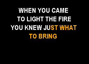WHEN YOU CAME
T0 LIGHT THE FIRE
YOU KNEW JUST WHAT

TO BRING