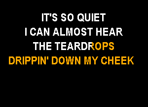 IT'S SO QUIET
I CAN ALMOST HEAR
THE TEARDROPS

DRIPPIN' DOWN MY CHEEK