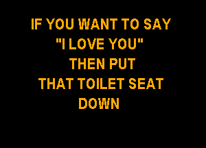IF YOU WANT TO SAY
I LOVE YOU
THEN PUT

THAT TOILET SEAT
DOWN