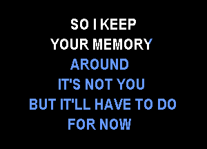 SO I KEEP
YOUR MEMORY
AROUND

IT'S NOT YOU
BUT IT'LL HAVE TO DO
FOR NOW