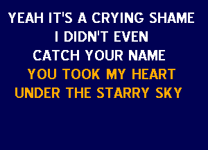 YEAH IT'S A CRYING SHAME
I DIDN'T EVEN
CATCH YOUR NAME
YOU TOOK MY HEART
UNDER THE STARRY SKY