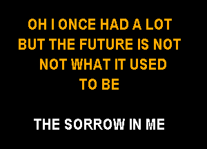 OH I ONCE HAD A LOT
BUT THE FUTURE IS NOT
NOT WHAT IT USED
TO BE

THE SORROW IN ME