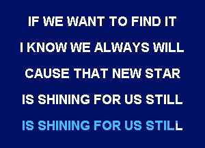 IF WE WANT TO FIND IT
I KNOW WE ALWAYS WILL
CAUSE THAT NEW STAR
IS SHINING FOR US STILL
IS SHINING FOR US STILL