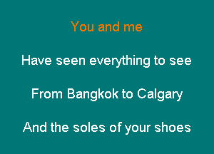 You and me
Have seen everything to see

From Bangkok to Calgary

And the soles of your shoes