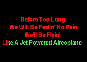 Before Too Long
We Will Be Feelin' No Pain

We'll Be Flyin'
Like A Jet Powered Aireoplane