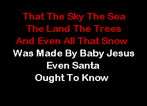 That The Sky The Sea
The Land The Trees
And Even All That Snow

Was Made By Baby Jesus
Even Santa
Ought To Know