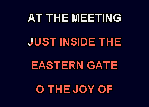 AT THE MEETING
JUST INSIDE THE
EASTERN GATE

0 THE JOY OF I