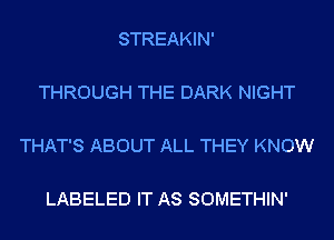 STREAKIN'

THROUGH THE DARK NIGHT

THAT'S ABOUT ALL THEY KNOW

LABELED IT AS SOMETHIN'